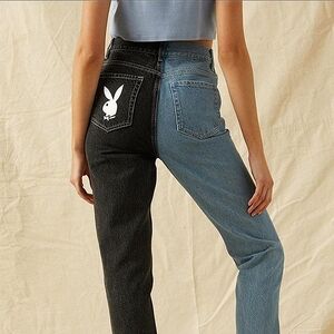 PacSunXPLAYBOY Blue/Black Two-Tone Ultra High Rise Denim Pants Fall Sexy Spring